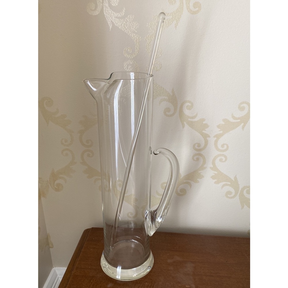 Vintage Blown Glass Martini Stir Vessel with 16” Stir Stick. Ice Lip 13” Tall.